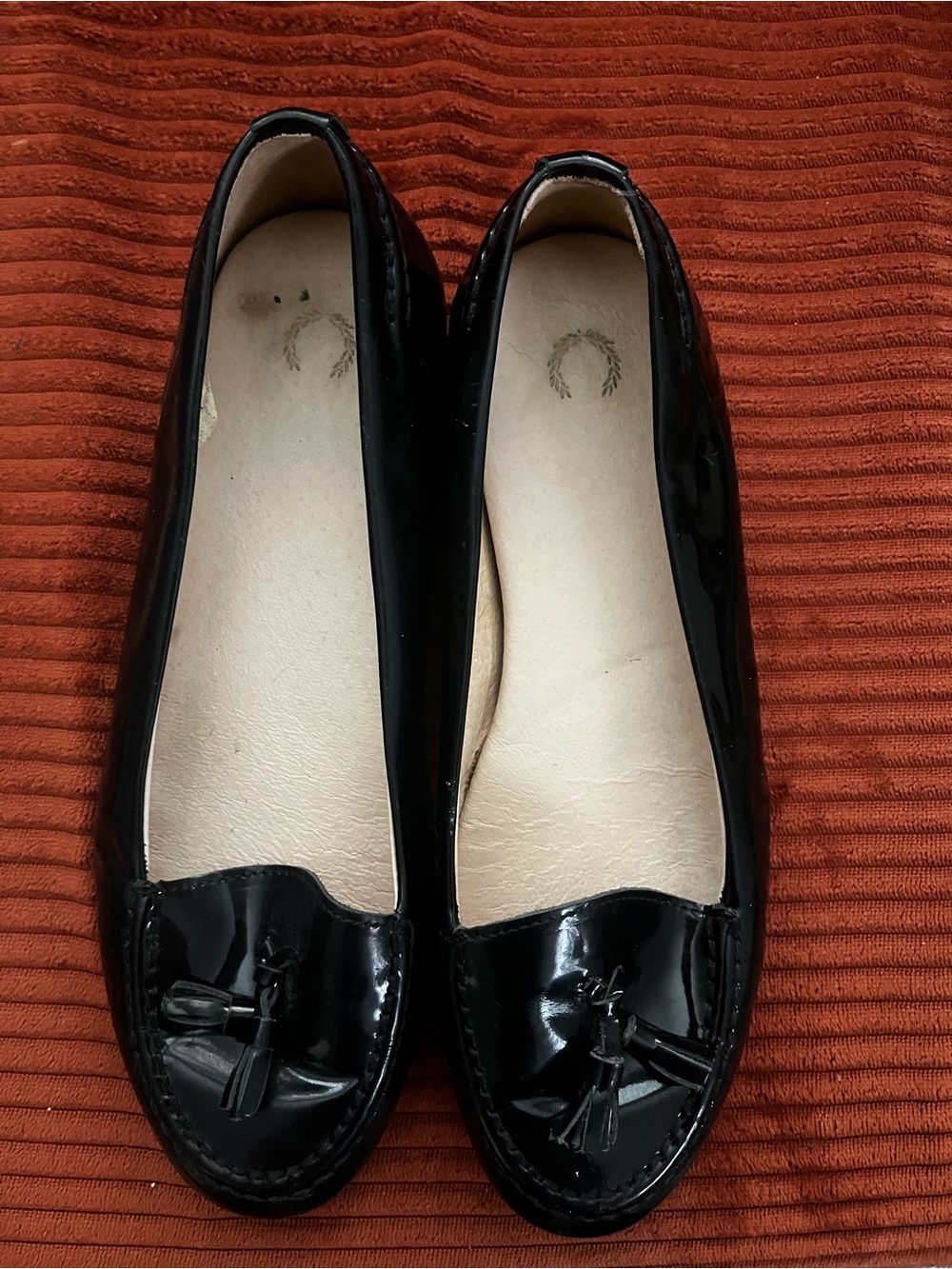 Fred Perry Black Patent Tassel Loafers for Women